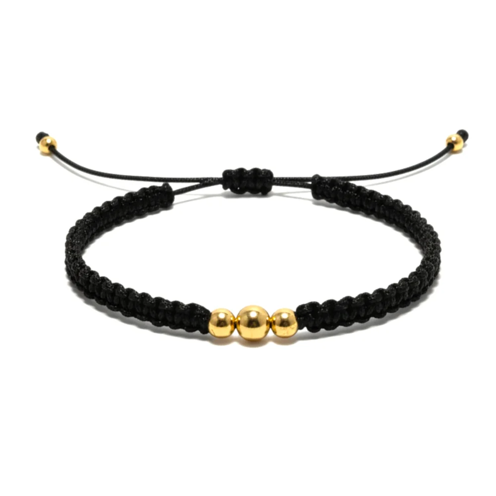 3 balines Pulsera Tejida con 3 Balines Lisos – Oro Laminado 18K