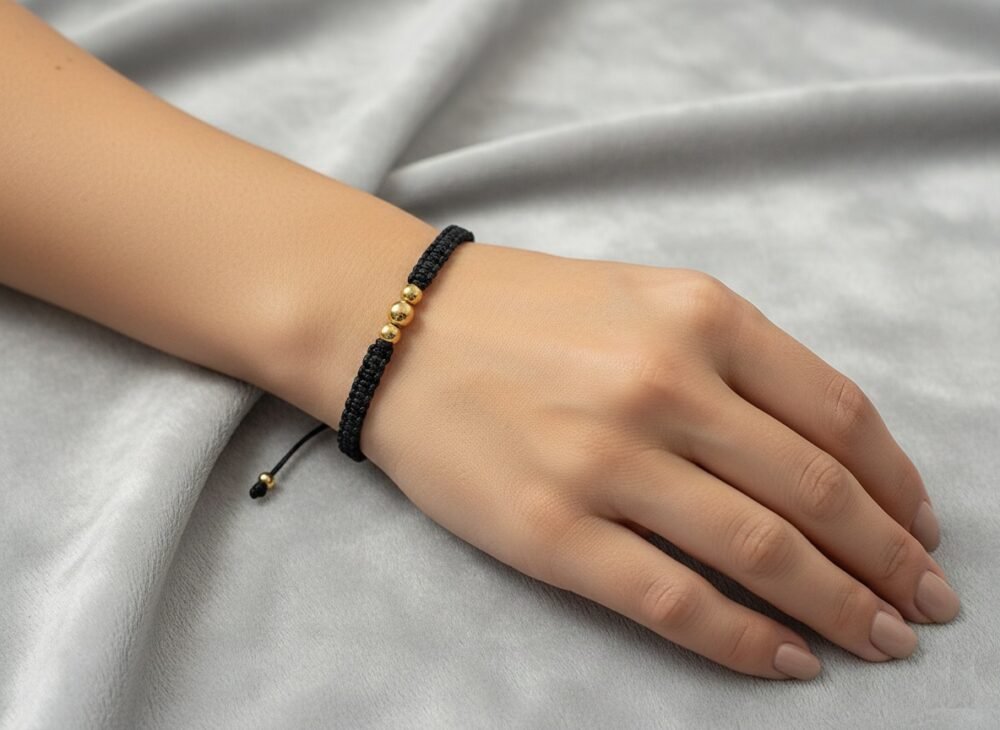 pulsera 3 balines lisos toma 2 Pulsera Tejida con 3 Balines Lisos – Oro Laminado 18K