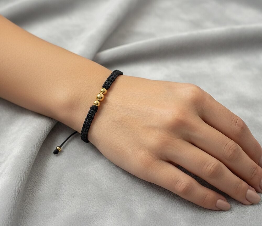 pulsera 3 balines lisos toma 2 Pulsera Tejida con 3 Balines Lisos – Oro Laminado 18K