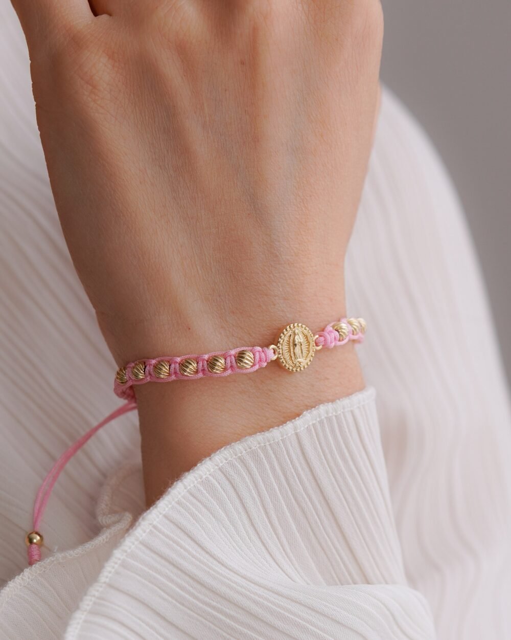 BRAZALETE VIRGEN DE GUADALUPE ROSADO 4MM