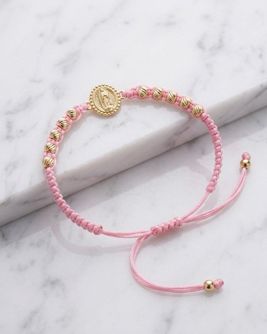 BRAZALETE VIRGEN DE GUADALUPE ROSADO 4MM