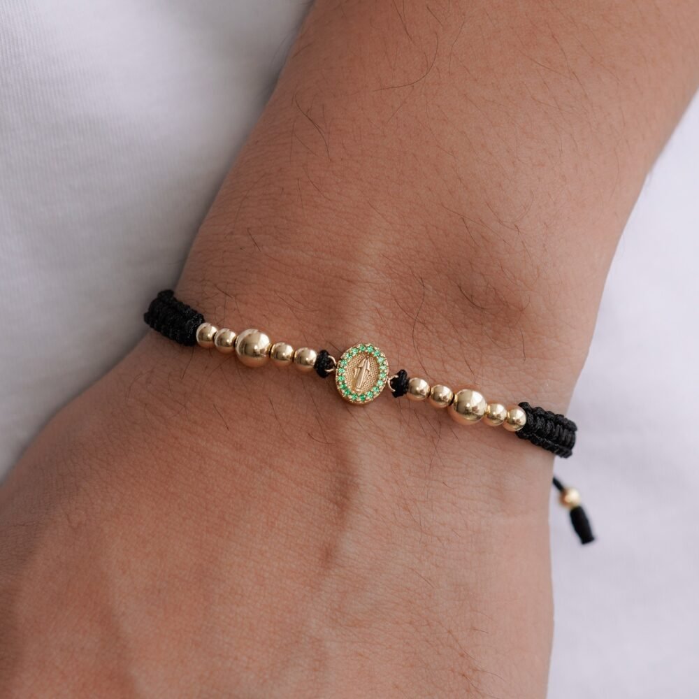 BRAZALETE VIRGEN MILAGROSA VERDE ESM HILO NEGRO