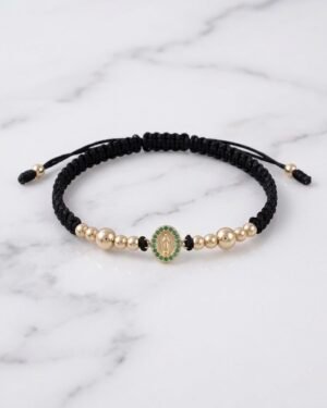 BRAZALETE VIRGEN MILAGROSA VERDE ESM HILO NEGRO