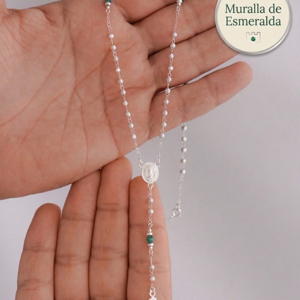 ROSARIO MURALLA ESMERALDA 3MM 50CM PLATA ITA