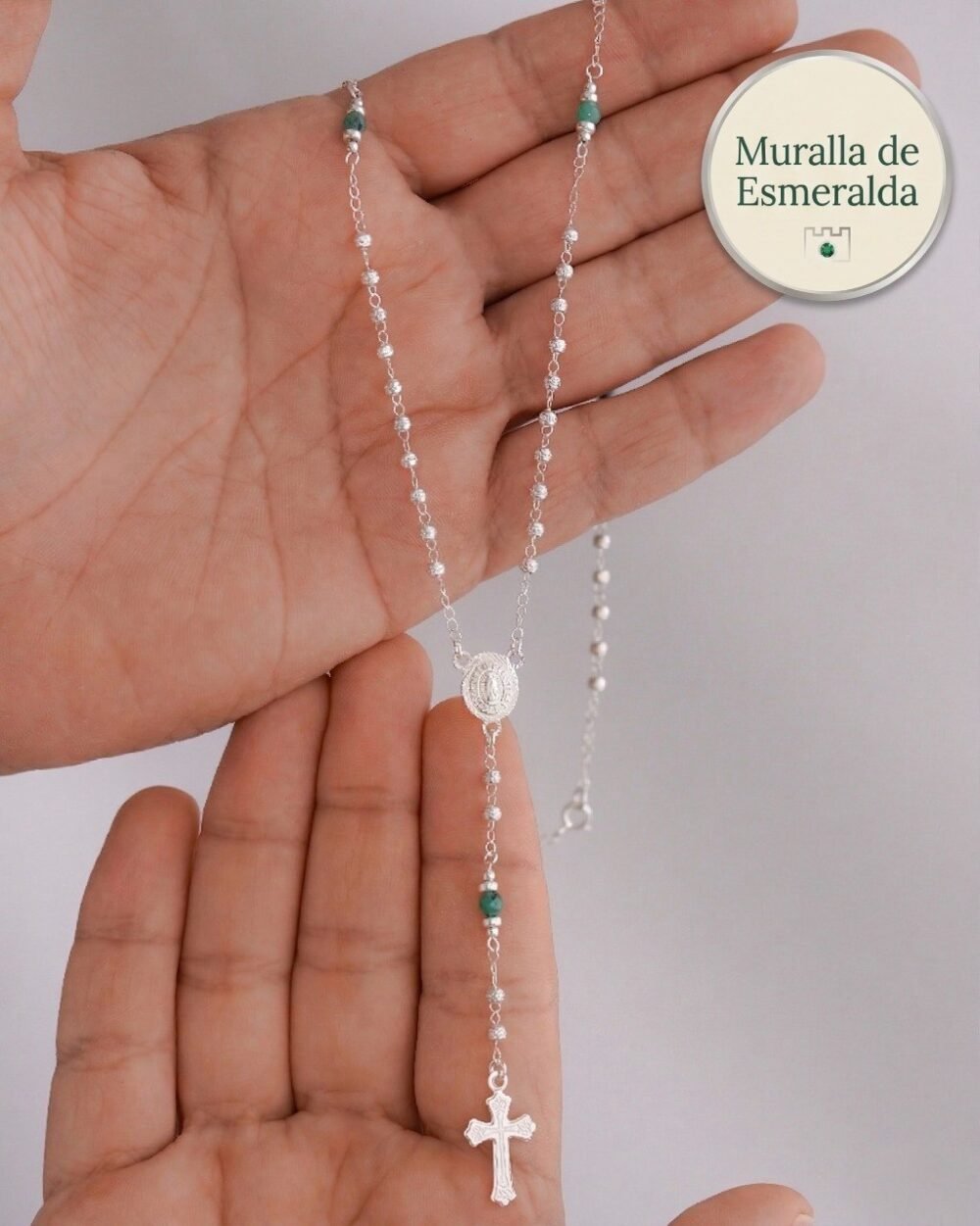 ROSARIO MURALLA ESMERALDA 3MM 50CM PLATA ITA