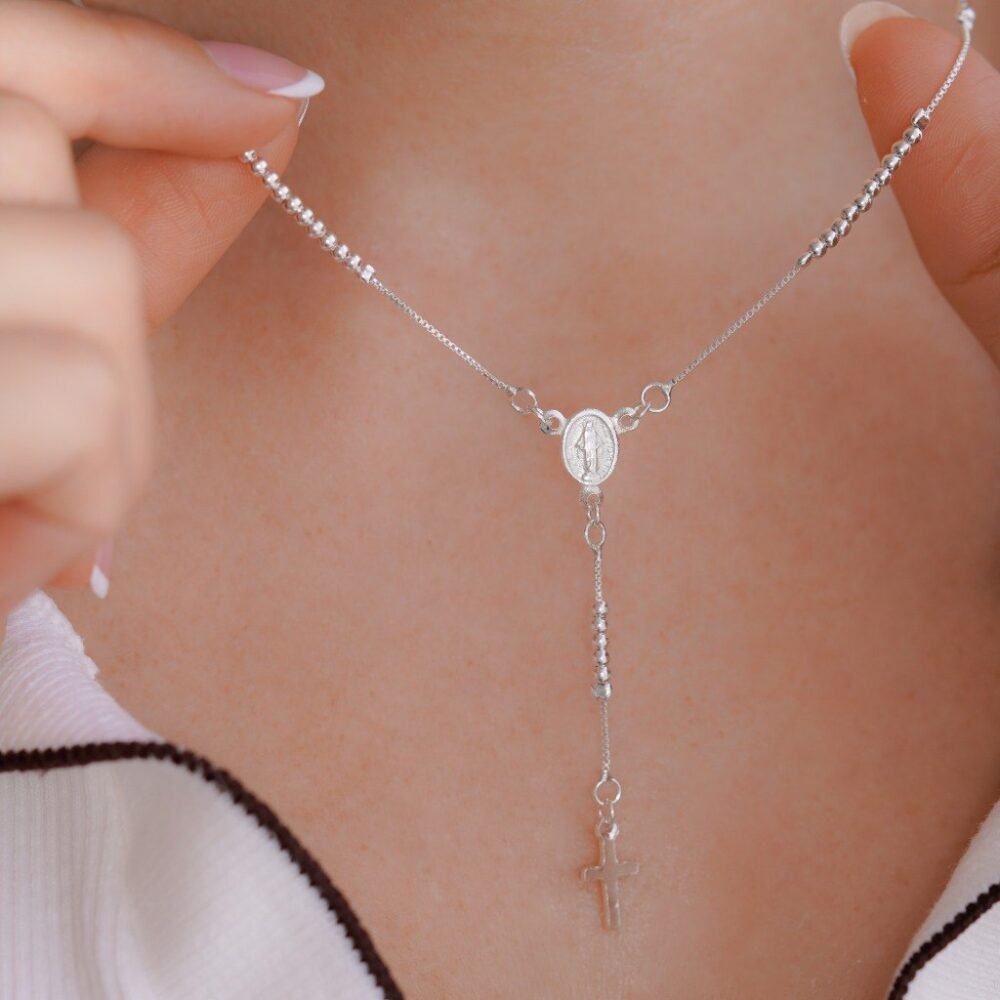 ROSARIO VIRGEN MILAGROSA 2MM 45CM PLATA ITA