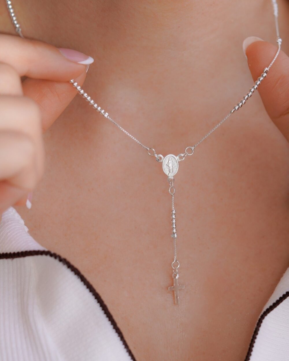 ROSARIO VIRGEN MILAGROSA 2MM 45CM PLATA ITA