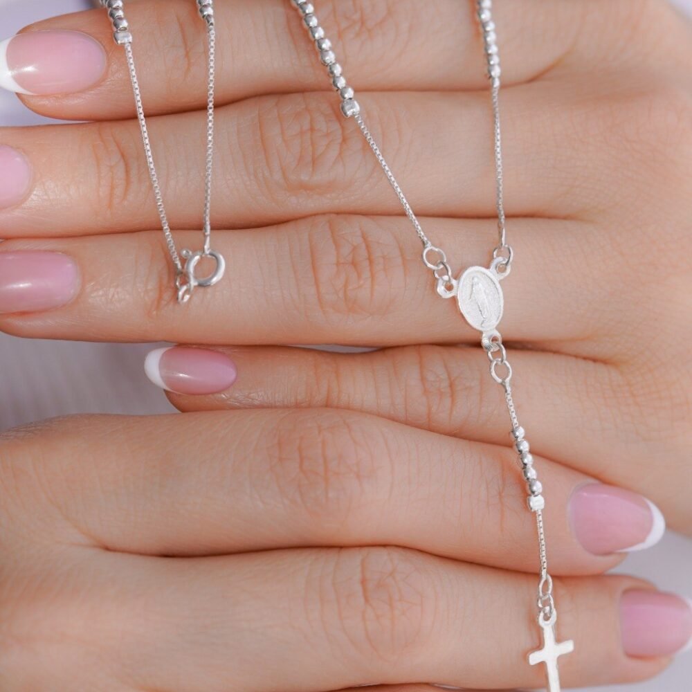 ROSARIO VIRGEN MILAGROSA 2MM 45CM PLATA ITA
