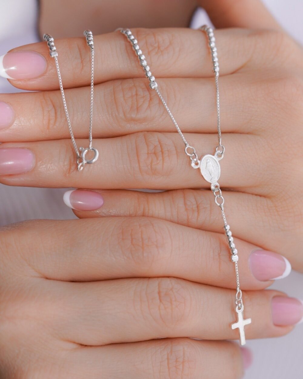 ROSARIO VIRGEN MILAGROSA 2MM 45CM PLATA ITA