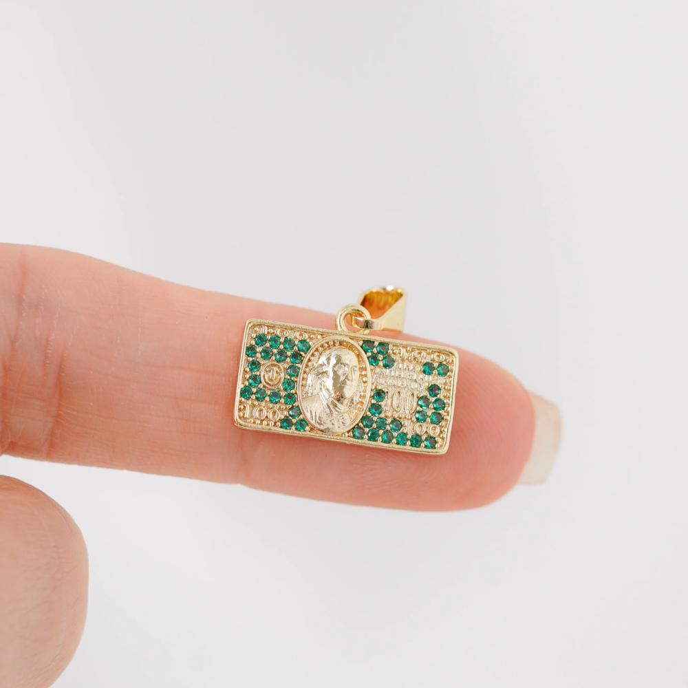 DIJE DOLAR PUNTOS VERDE ESMERALDA 1.7CM