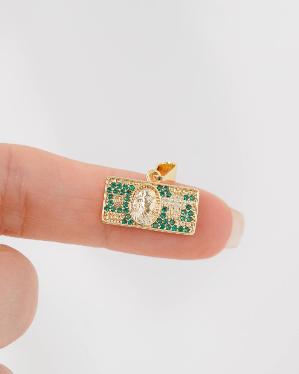 DIJE DOLAR PUNTOS VERDE ESMERALDA 1.7CM