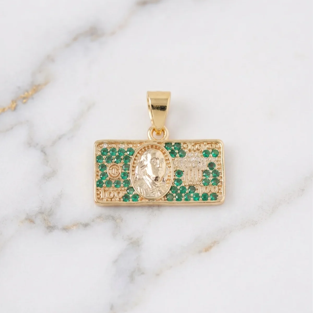 DIJE DOLAR PUNTOS VERDE ESMERALDA 1.7CM
