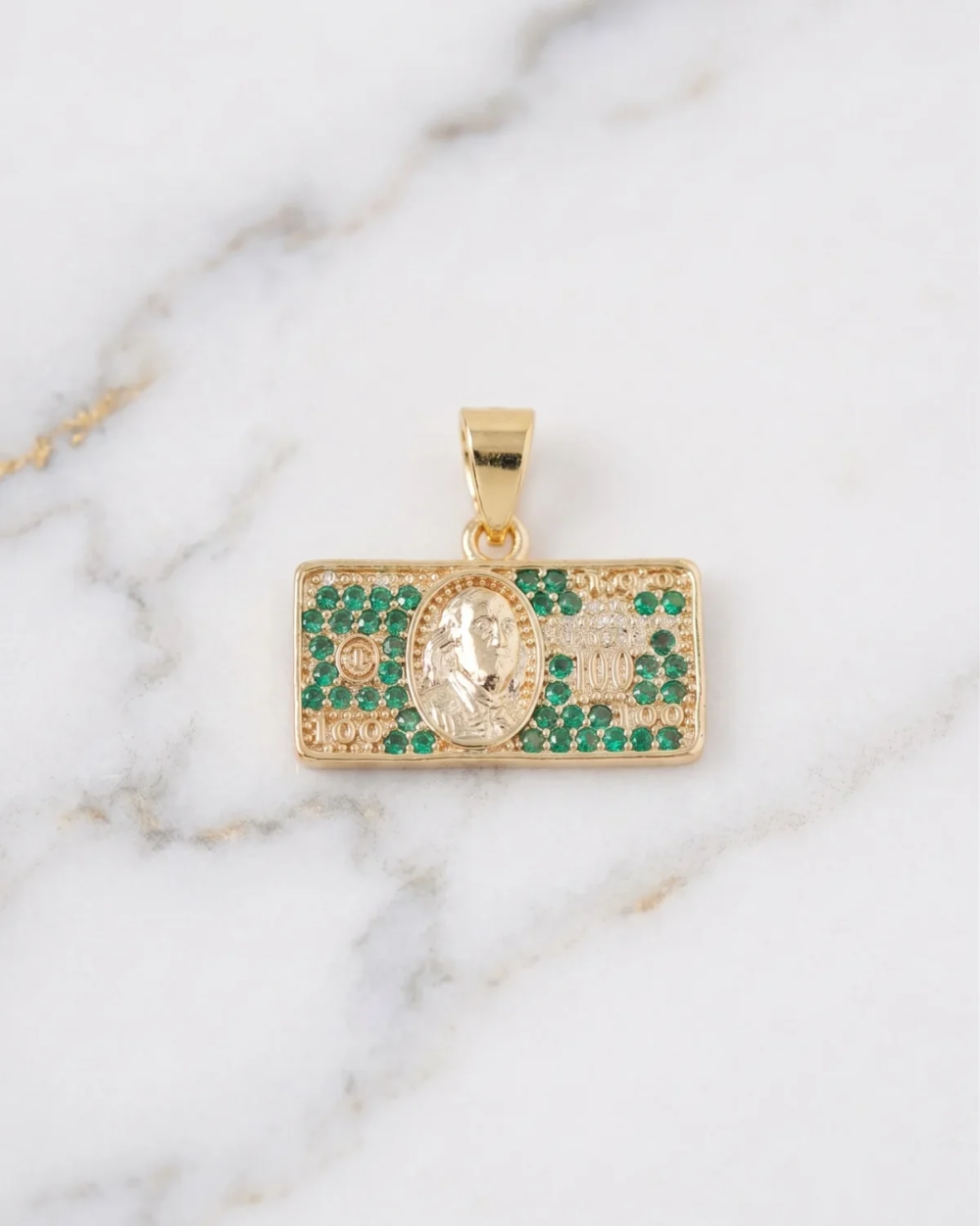 DIJE DOLAR PUNTOS VERDE ESMERALDA 1.7CM